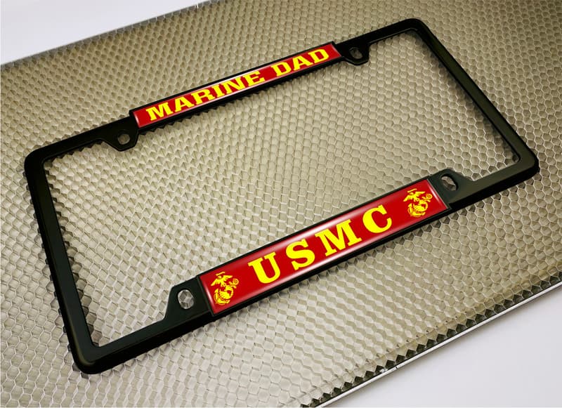 USMC - Marine Dad with EGA Logo - Car Metal License Plate Frame